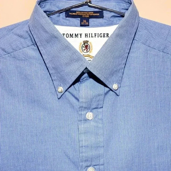 Tommy Hilfiger Blue Gingham Long Sleeve Collared Dress Shirt Size 16 / 32-33 Top - Picture 4 of 6